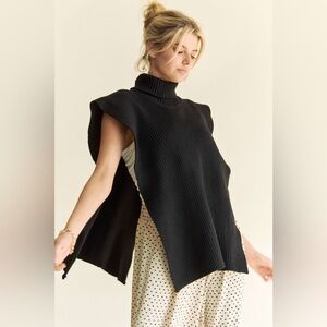 Davi & Dani Side Split Turtleneck Sleeveless Knit Top